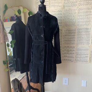 Black sued trench belted Cynthia Steffe fur lined medium